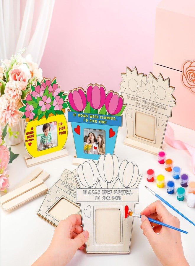 Vercraft 12 Sets Mother's Day Wood Picture Frame Craft for Kids Color Your Own Mother's Day Craft DIY Coloring Flower Picture Frame for Mom Gift Classroom Tabletop Home Decor - Image 3